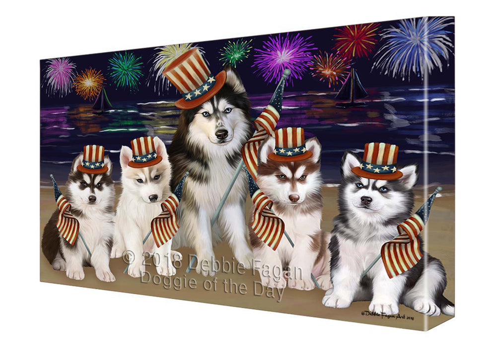 4th of July Independence Day Firework Siberian Huskies Dog Canvas Wall Art CVS56784