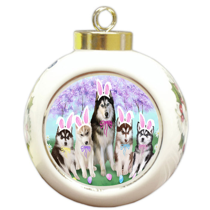 Siberian Huskies Dog Easter Holiday Round Ball Christmas Ornament RBPOR49274