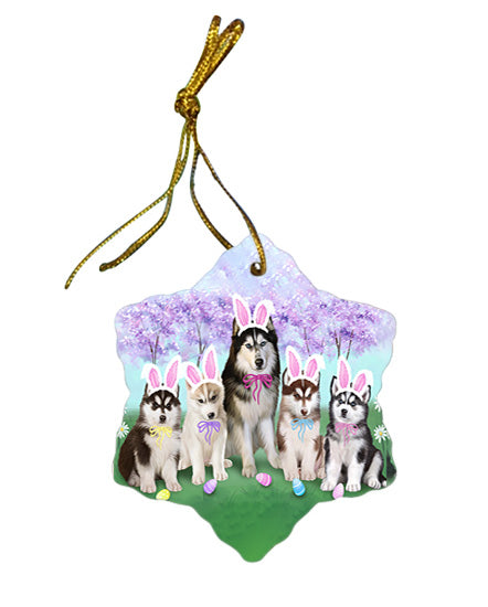 Siberian Huskies Dog Easter Holiday Star Porcelain Ornament SPOR49266