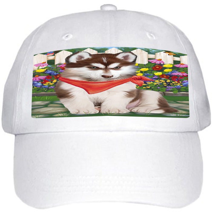 Spring Floral Siberian Huskie Dog Ball Hat Cap HAT59793
