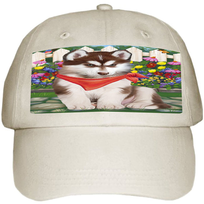 Spring Floral Siberian Huskie Dog Ball Hat Cap HAT59793
