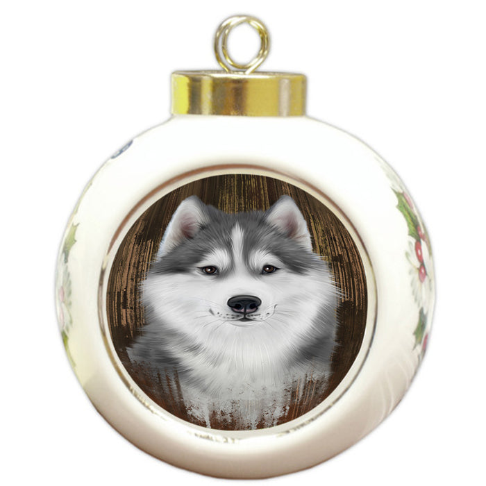 Rustic Siberian Husky Dog Round Ball Christmas Ornament RBPOR50590