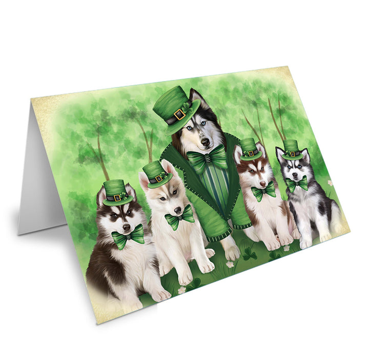 St. Patricks Day Irish Family Portrait Siberian Huskies Dog Handmade Artwork Assorted Pets Greeting Cards and Note Cards with Envelopes for All Occasions and Holiday Seasons GCD52253