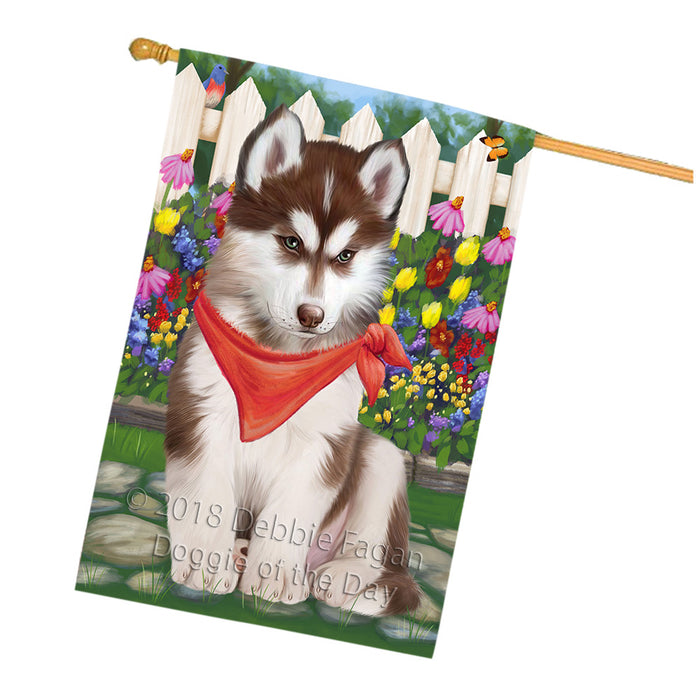 Spring Floral Siberian Huskie Dog House Flag FLG50134
