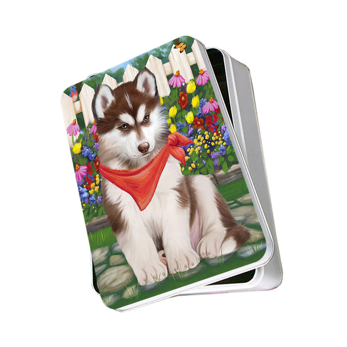 Spring Floral Siberian Huskie Dog Photo Storage Tin PITN51828