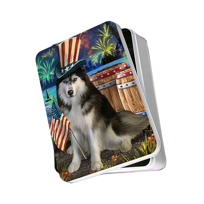 4th of July Independence Day Fireworks Siberian Husky Dog at the Lake Photo Storage Tin PITN50998
