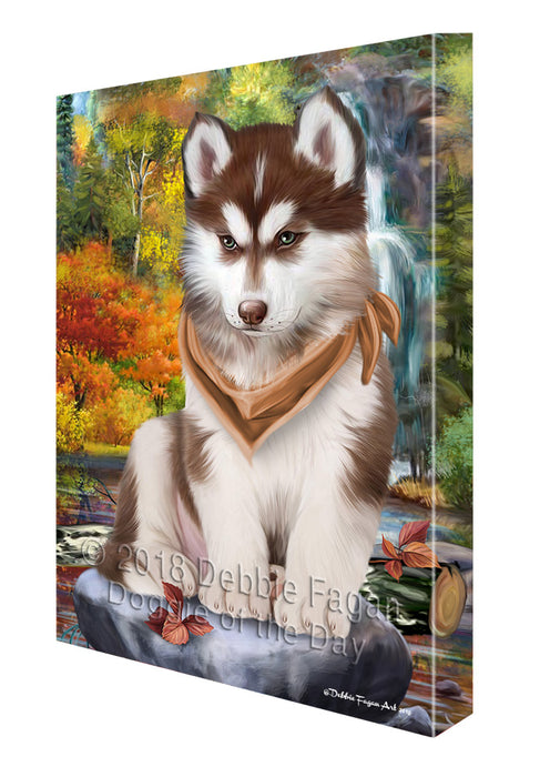 Scenic Waterfall Siberian Husky Dog Canvas Wall Art CVS61284