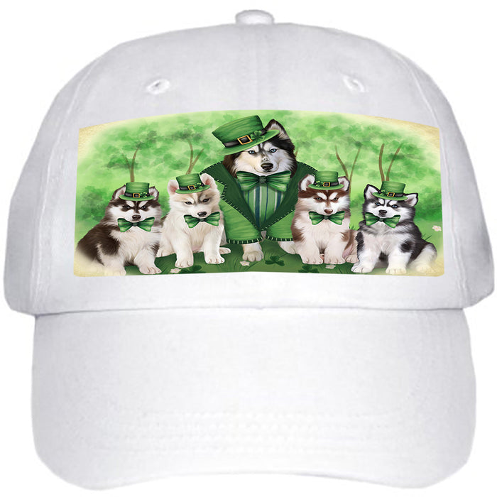 St. Patricks Day Irish Family Portrait Siberian Huskies Dog Ball Hat Cap HAT51957