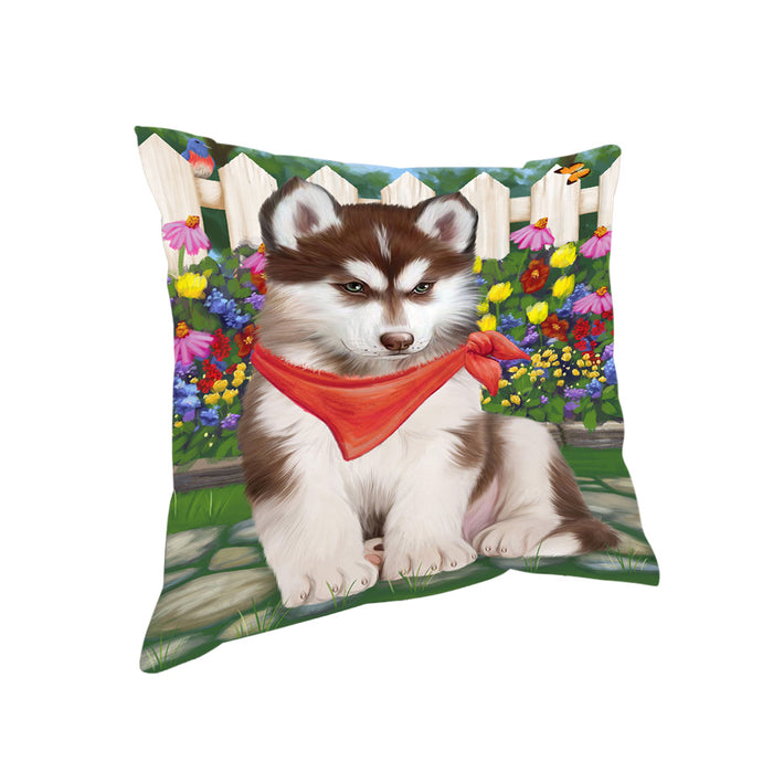 Spring Floral Siberian Huskie Dog Pillow PIL56532