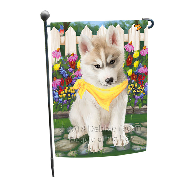 Spring Floral Siberian Huskie Dog Garden Flag GFLG49999