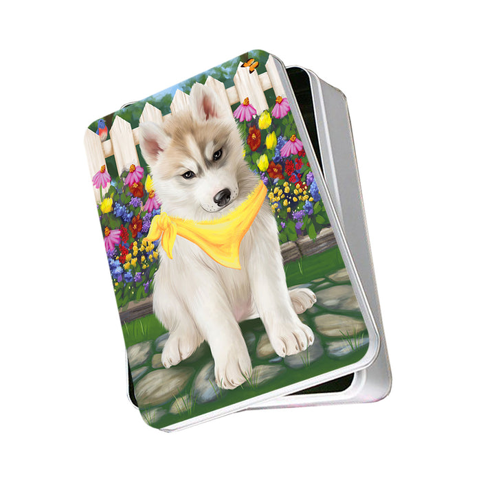 Spring Floral Siberian Huskie Dog Photo Storage Tin PITN51829
