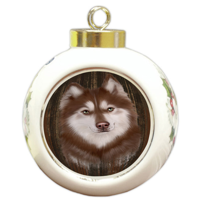 Rustic Siberian Husky Dog Round Ball Christmas Ornament RBPOR50591