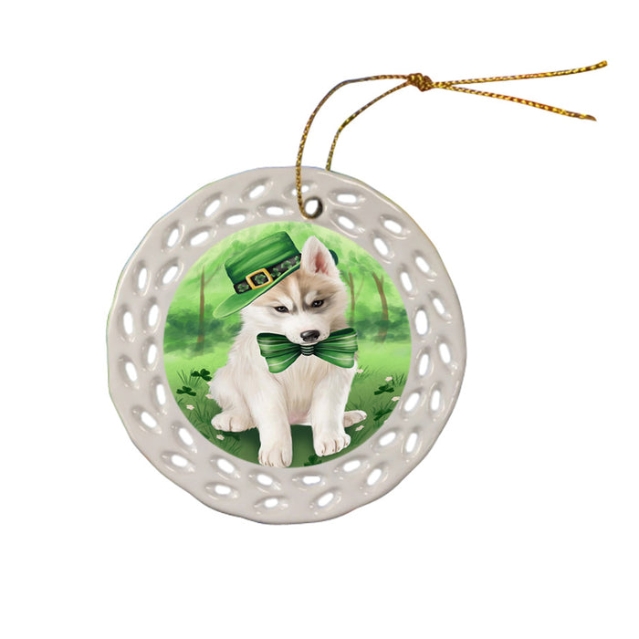 St. Patricks Day Irish Portrait Siberian Husky Dog Ceramic Doily Ornament DPOR49409