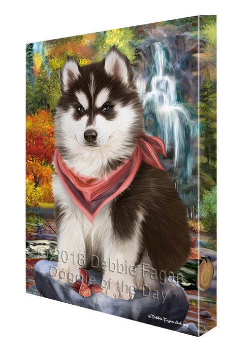 Scenic Waterfall Siberian Husky Dog Canvas Wall Art CVS61293
