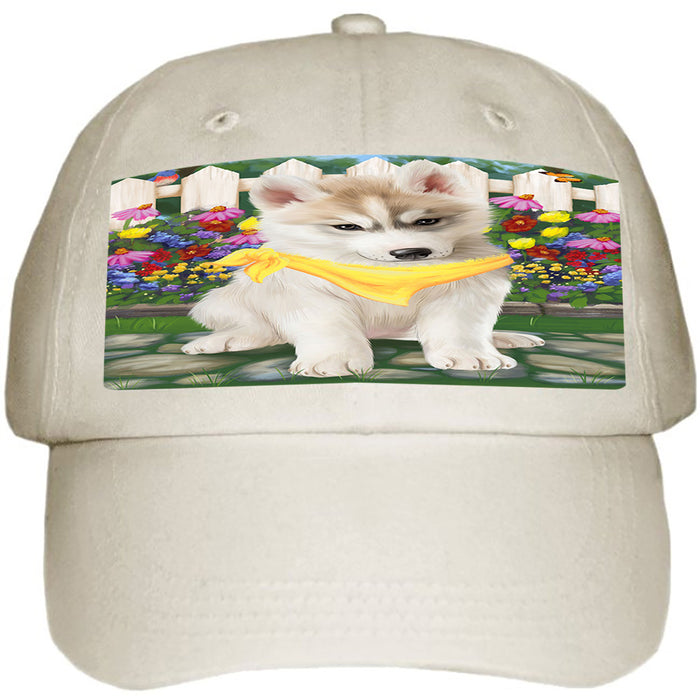 Spring Floral Siberian Huskie Dog Ball Hat Cap HAT59796