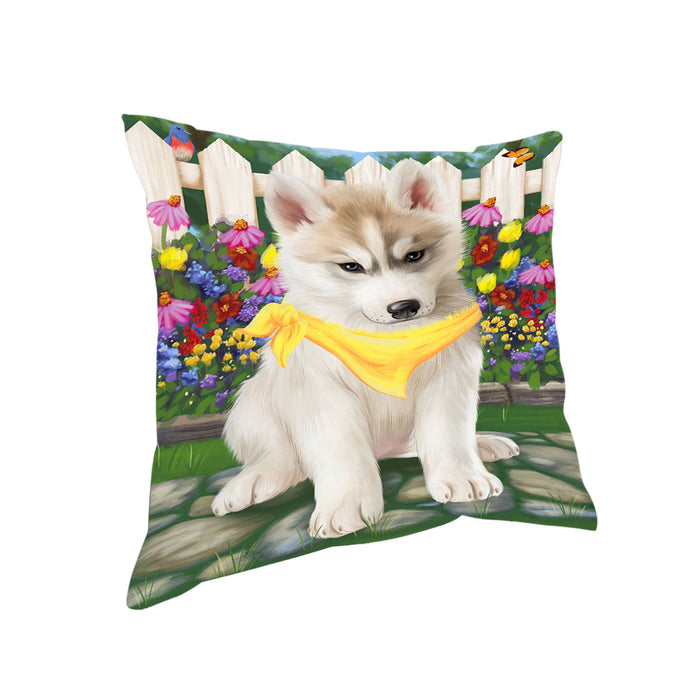 Spring Floral Siberian Huskie Dog Pillow PIL56536
