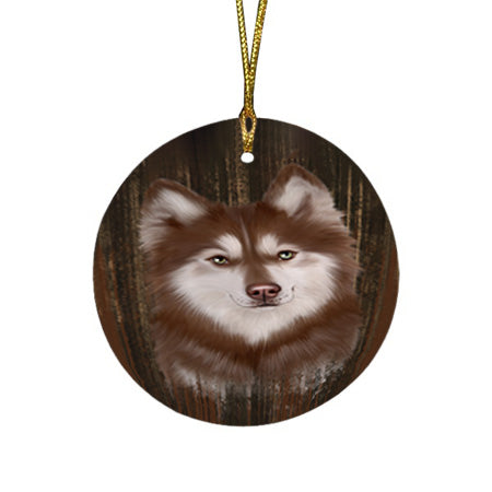 Rustic Siberian Husky Dog Round Flat Christmas Ornament RFPOR50582