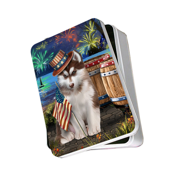 4th of July Independence Day Fireworks Siberian Husky Dog at the Lake Photo Storage Tin PITN50999