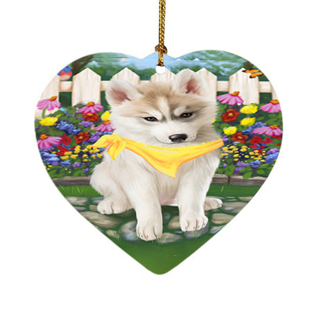 Spring Floral Siberian Huskie Dog Heart Christmas Ornament HPOR52173