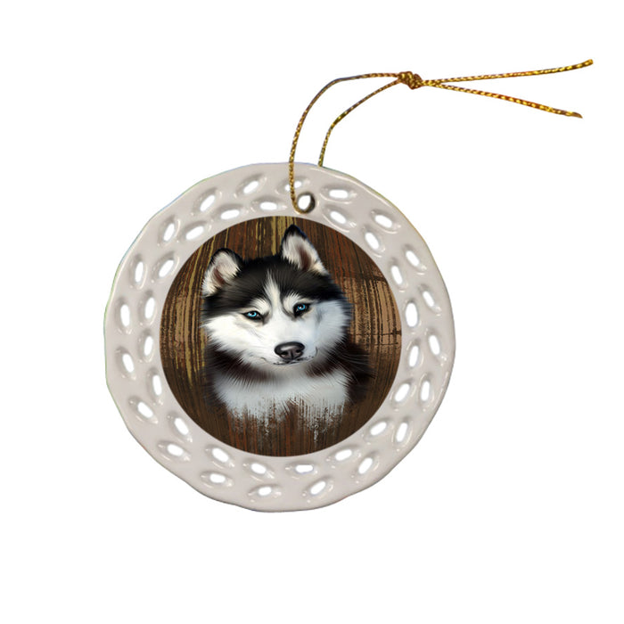 Rustic Siberian Husky Dog Ceramic Doily Ornament DPOR50592