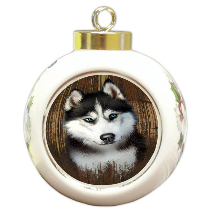 Rustic Siberian Husky Dog Round Ball Christmas Ornament RBPOR50592