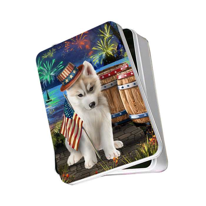 4th of July Independence Day Fireworks Siberian Husky Dog at the Lake Photo Storage Tin PITN51000