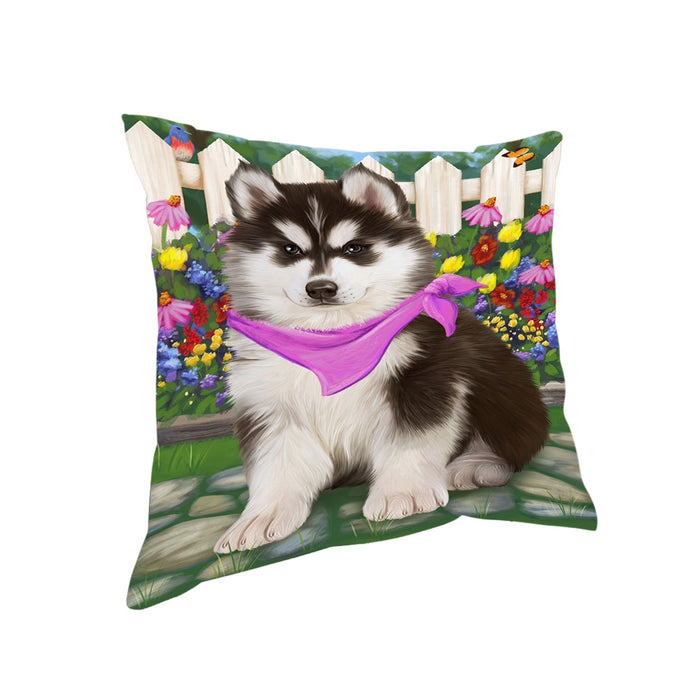 Spring Floral Siberian Huskie Dog Pillow PIL56540