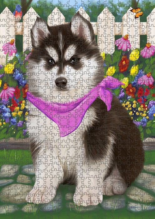 Spring Floral Siberian Huskie Dog Puzzle with Photo Tin PUZL54219
