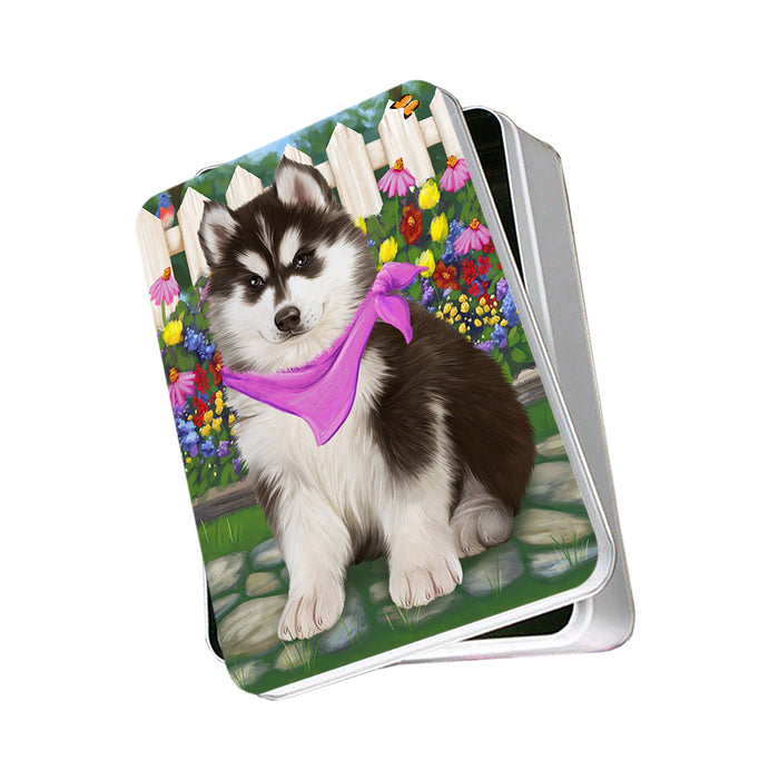 Spring Floral Siberian Huskie Dog Photo Storage Tin PITN51830