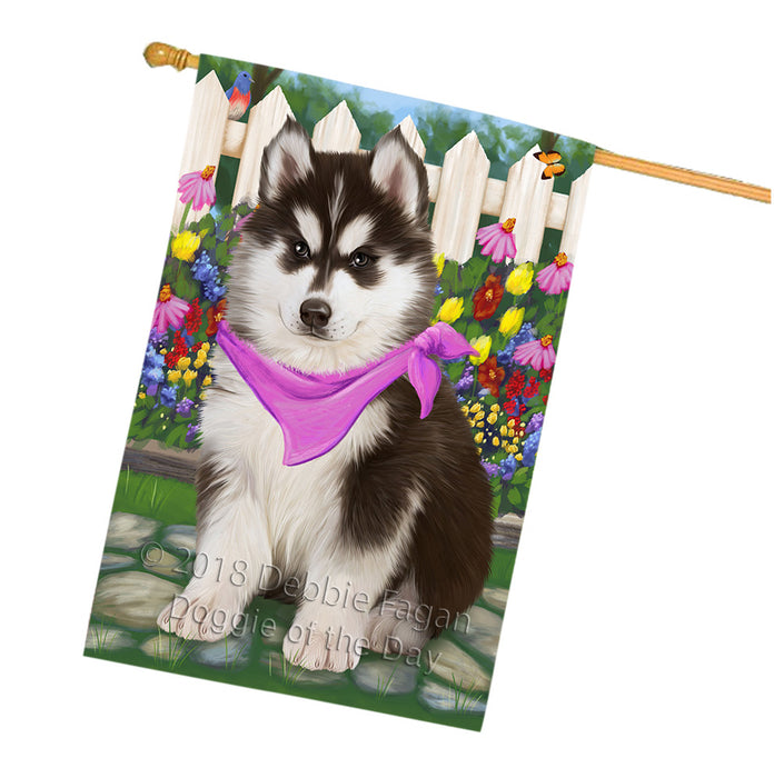 Spring Floral Siberian Huskie Dog House Flag FLG50136