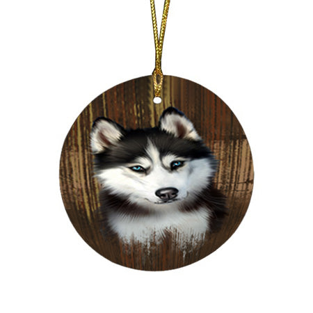 Rustic Siberian Husky Dog Round Flat Christmas Ornament RFPOR50583