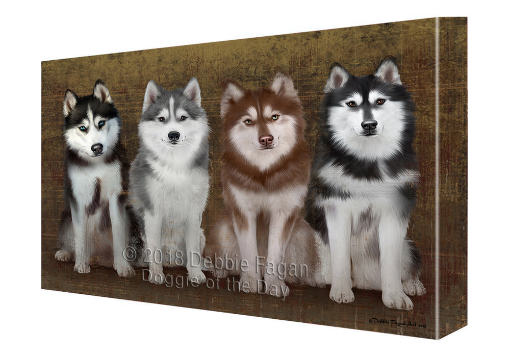 Rustic 4 Siberian Huskies Dog Canvas Wall Art CVS50421
