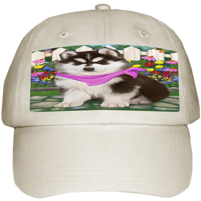 Spring Floral Siberian Huskie Dog Ball Hat Cap HAT59799
