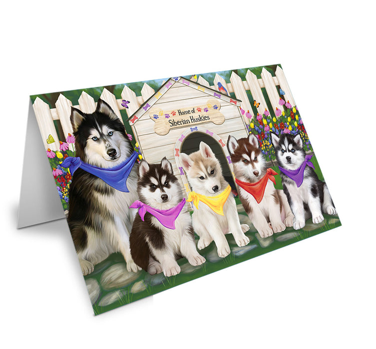 Spring Dog House Siberian Huskies Dog Handmade Artwork Assorted Pets Greeting Cards and Note Cards with Envelopes for All Occasions and Holiday Seasons GCD54428