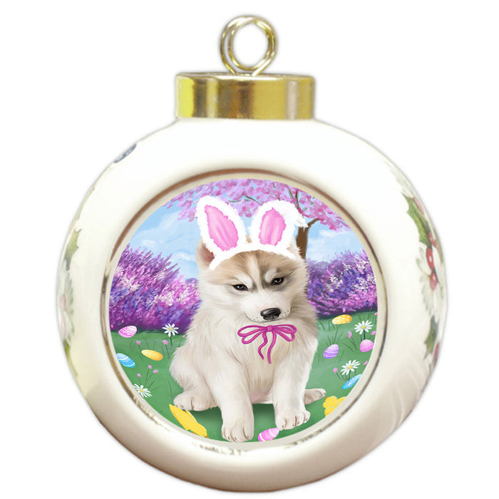Siberian Husky Dog Easter Holiday Round Ball Christmas Ornament RBPOR49277