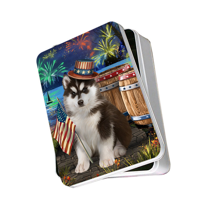 4th of July Independence Day Fireworks Siberian Husky Dog at the Lake Photo Storage Tin PITN51001