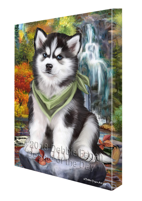 Scenic Waterfall Siberian Husky Dog Canvas Wall Art CVS61311