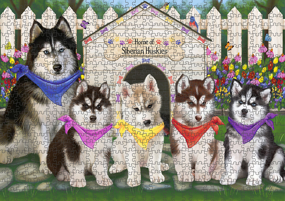 Spring Dog House Siberian Huskies Dog Puzzle with Photo Tin PUZL54105