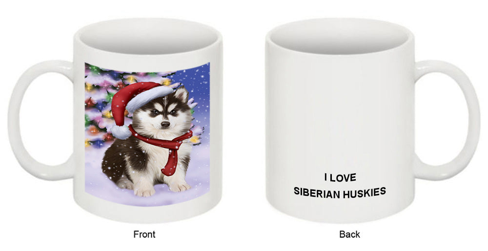 Winterland Wonderland Siberian Huskie Dog In Christmas Holiday Scenic Background  Coffee Mug MUG48822