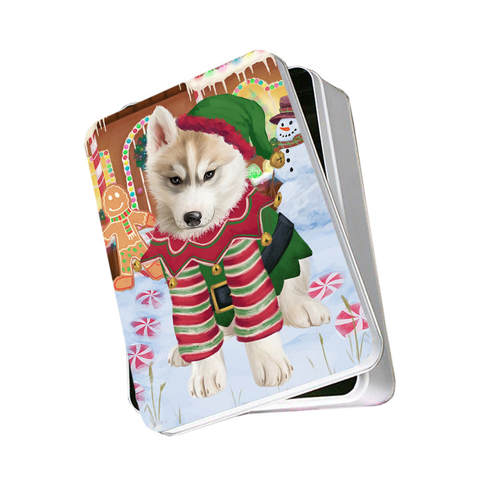 Christmas Gingerbread House Candyfest Siberian Husky Dog Photo Storage Tin PITN56507