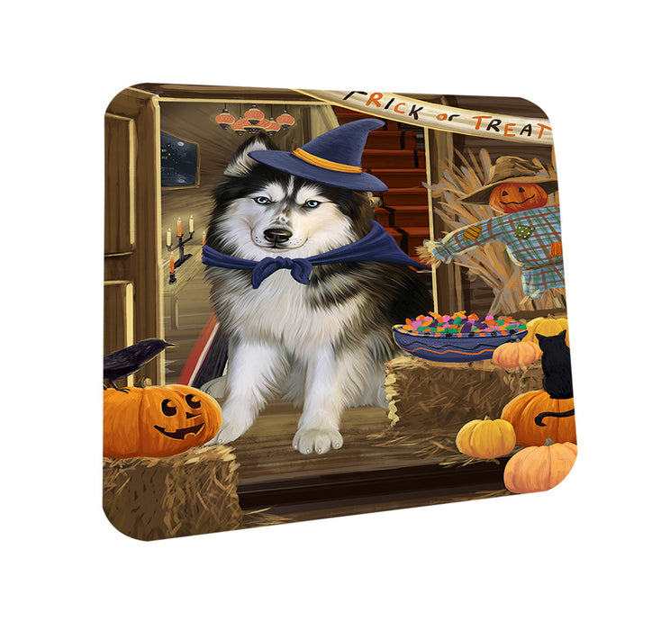 Enter at Own Risk Trick or Treat Halloween Siberian Huskie Dog Coasters Set of 4 CST53257
