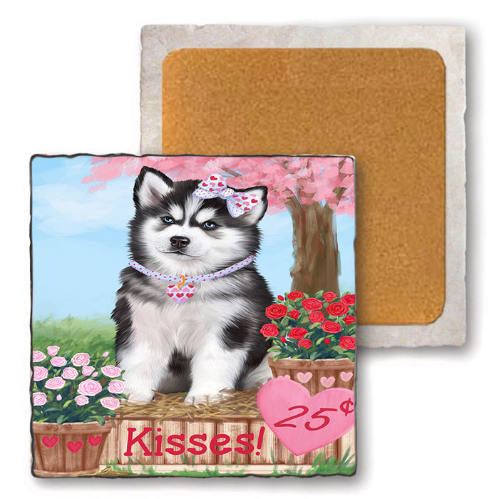 Rosie 25 Cent Kisses Siberian Husky Dog Set of 4 Natural Stone Marble Tile Coasters MCST51239