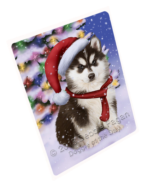 Winterland Wonderland Siberian Husky Dog In Christmas Holiday Scenic Background  Cutting Board C64716