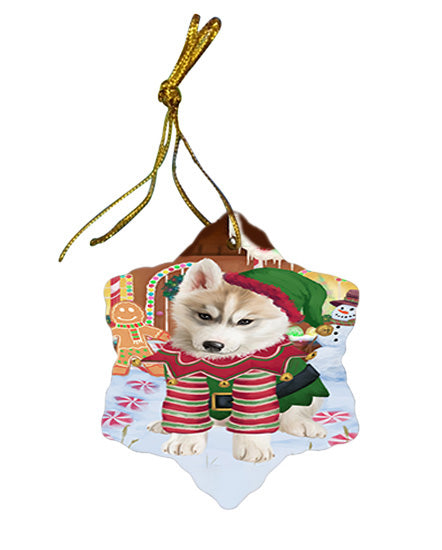 Christmas Gingerbread House Candyfest Siberian Husky Dog Star Porcelain Ornament SPOR56920