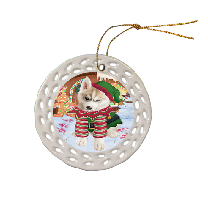 Christmas Gingerbread House Candyfest Siberian Husky Dog Ceramic Doily Ornament DPOR56920