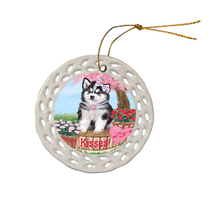 Rosie 25 Cent Kisses Siberian Husky Dog Ceramic Doily Ornament DPOR56595
