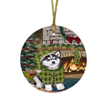 The Stocking was Hung Siberian Husky Dog Round Flat Christmas Ornament RFPOR55982