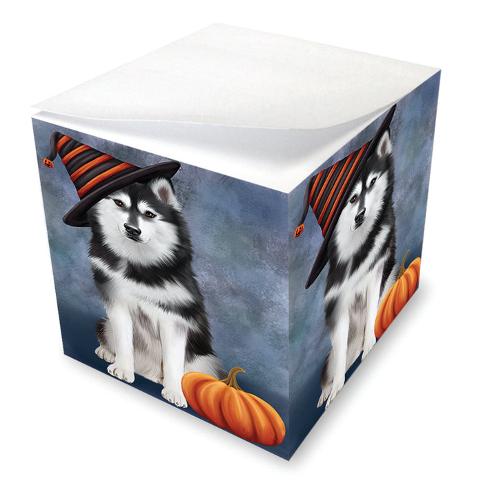 Happy Halloween Siberian Husky Dog Wearing Witch Hat with Pumpkin Note Cube NOC56424