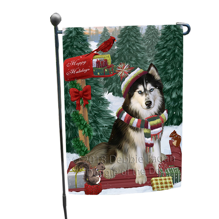 Merry Christmas Woodland Sled Siberian Husky Dog Garden Flag GFLG55337
