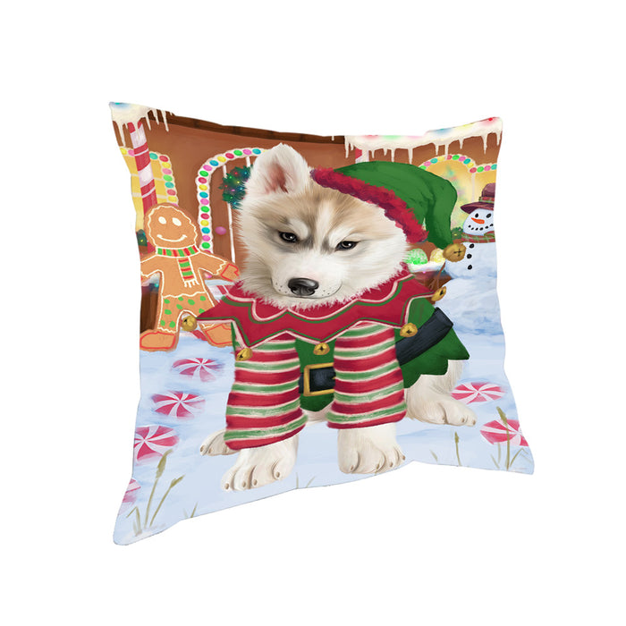 Christmas Gingerbread House Candyfest Siberian Husky Dog Pillow PIL80548
